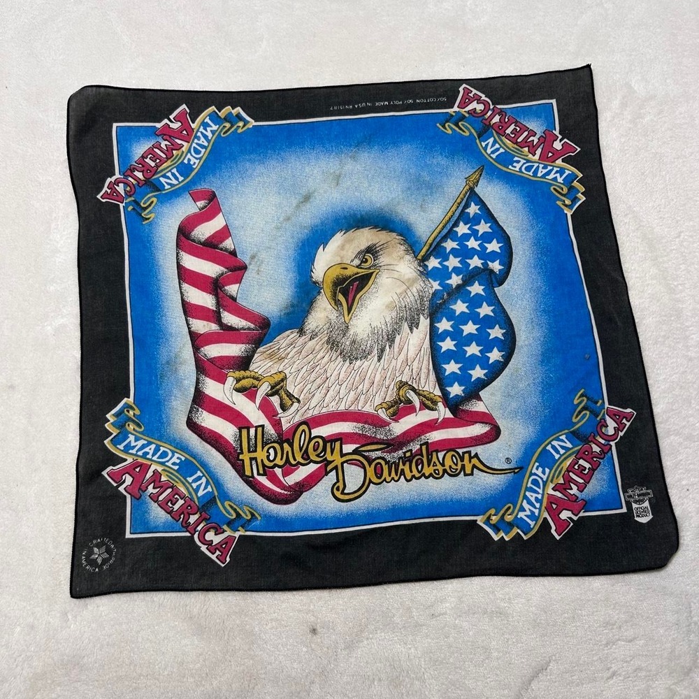 Vintage Harley Davidson Bandana 90s Made In USA Eagle Graphic Handkerchief